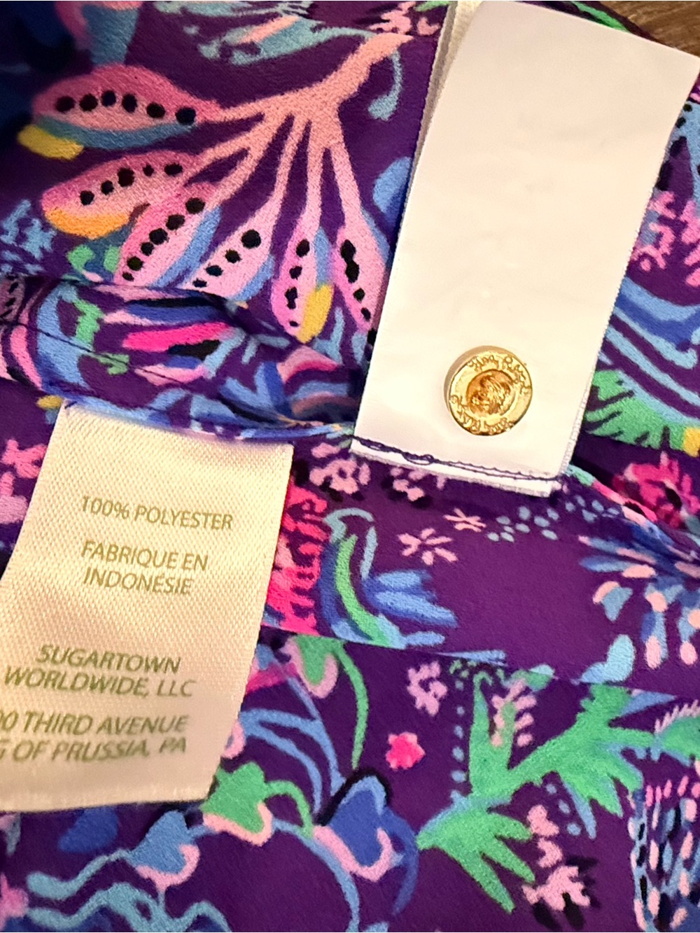 Lilly Pulitzer Purple Floral Button-Front Blouse XL - Picture 10 of 11